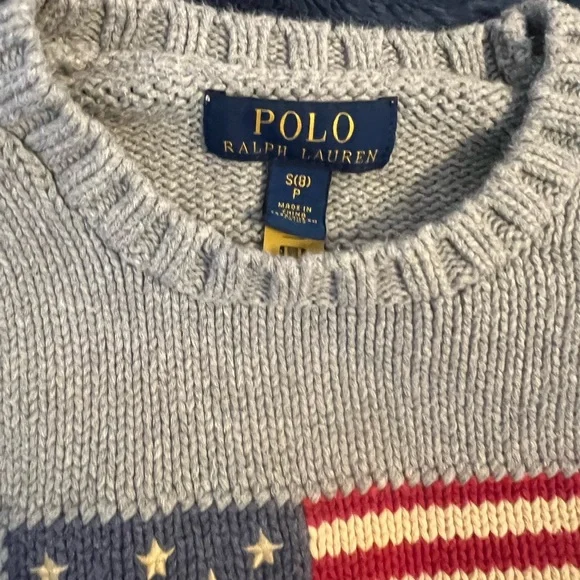 Polo Ralph Lauren Sweater Boys Kids 8 American Flag Gray - Picture 4 of 12